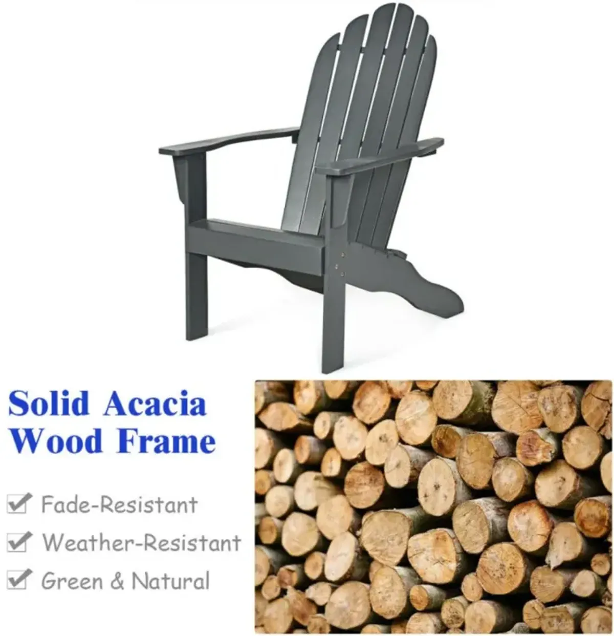 Hivvago Acacia Wood Outdoor Adirondack Chair with Ergonomic Design