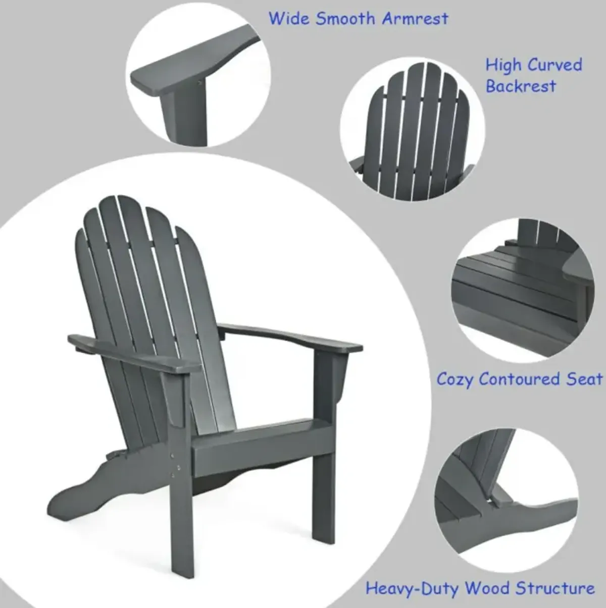 Hivvago Acacia Wood Outdoor Adirondack Chair with Ergonomic Design