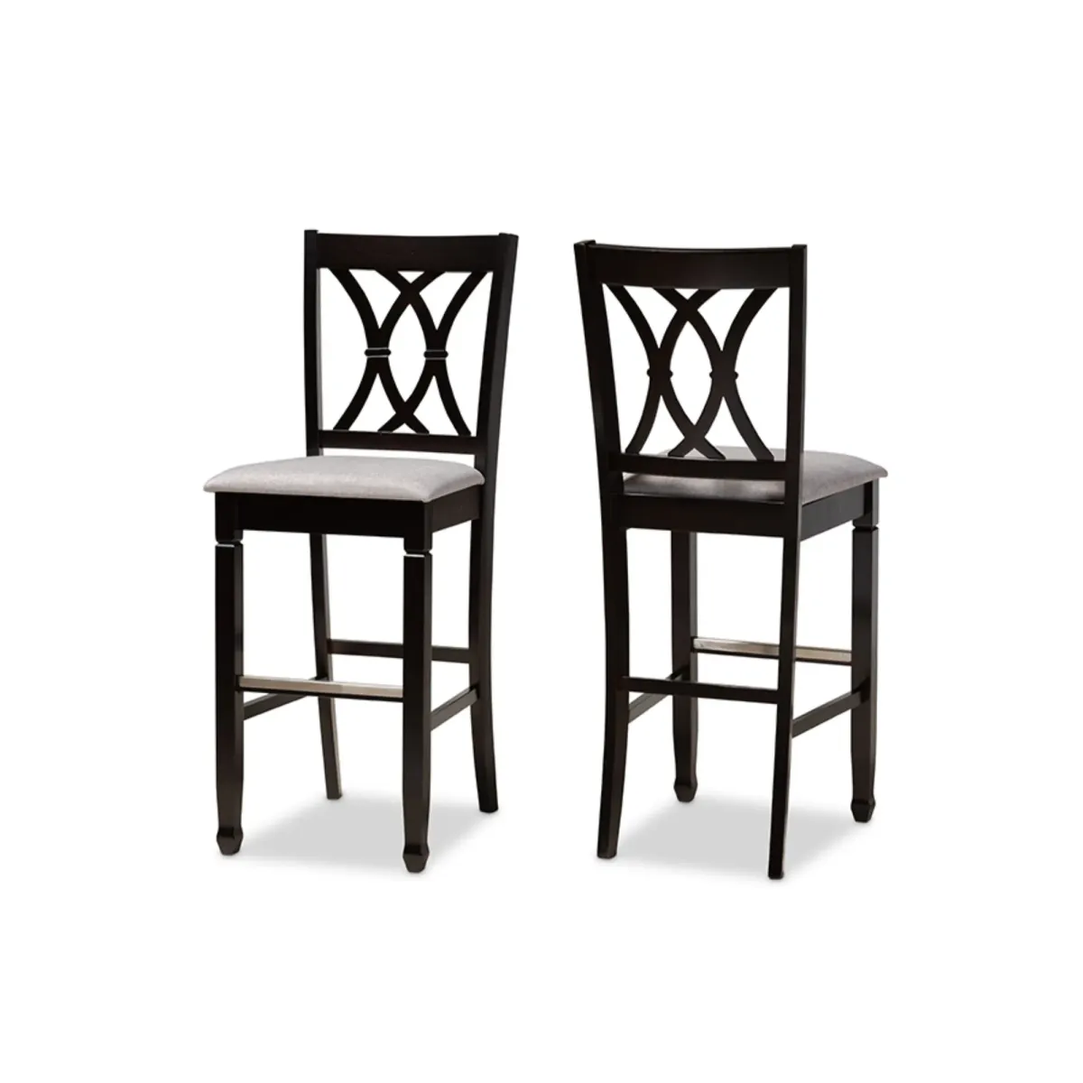 Baxton Studio Calista Modern and Contemporary Grey Fabric Upholstered and Espresso Brown Finished Wood 2-Piece Bar Stool Set