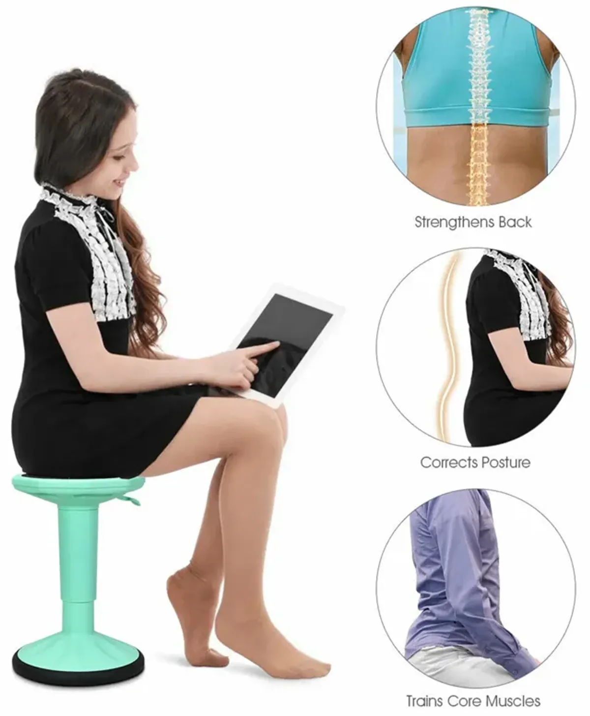 Costway Wobble Chair Height Adjustable Active Learning Stool Sitting Home Office Green Backless Silicone