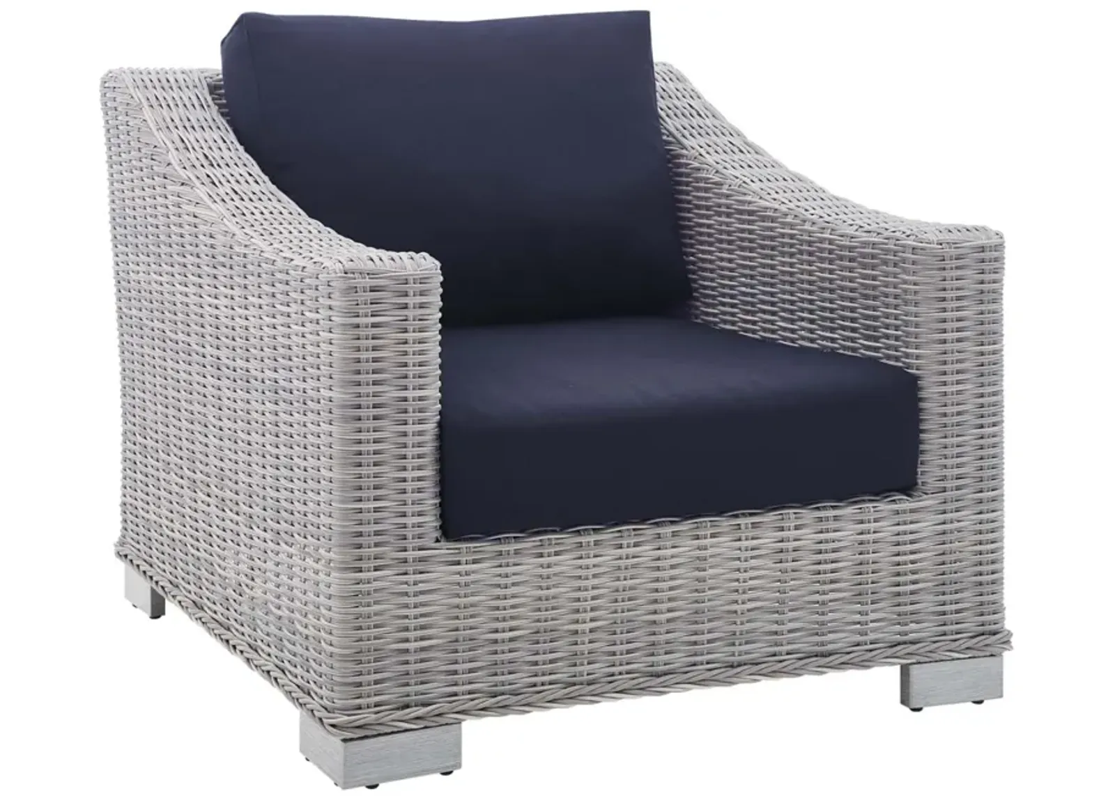 Modway Conway Sunbrella Outdoor Patio Wicker Rattan, Armchair, Light Gray Navy