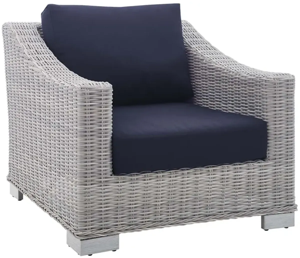 Modway Conway Sunbrella Outdoor Patio Wicker Rattan, Armchair, Light Gray Navy