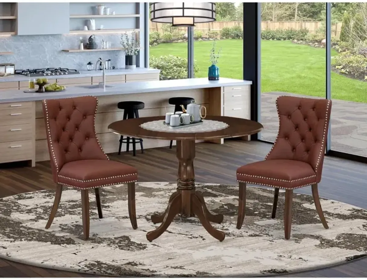 3 Piece Dining Table Set Contains a Round Kitchen Table with Dropleaf