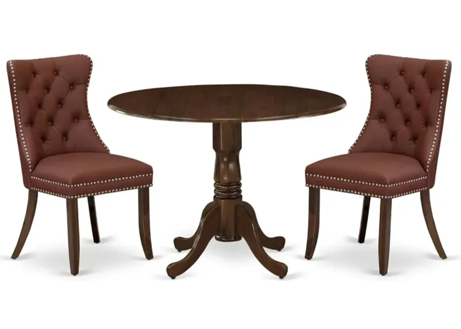 3 Piece Dining Table Set Contains a Round Kitchen Table with Dropleaf