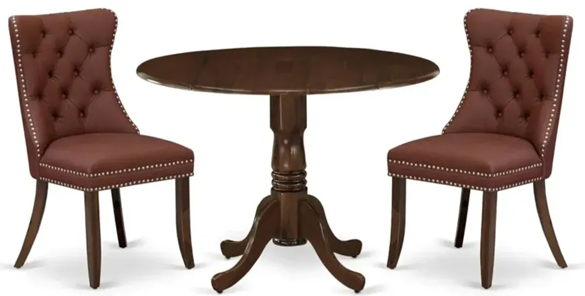 3 Piece Dining Table Set Contains a Round Kitchen Table with Dropleaf