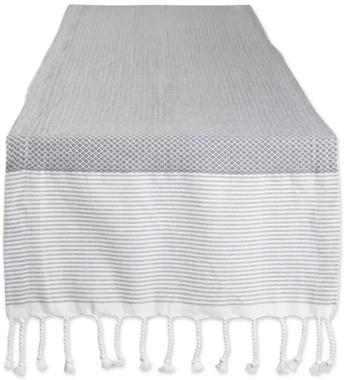 15" x 108" Gray and White Bordered Table Runner