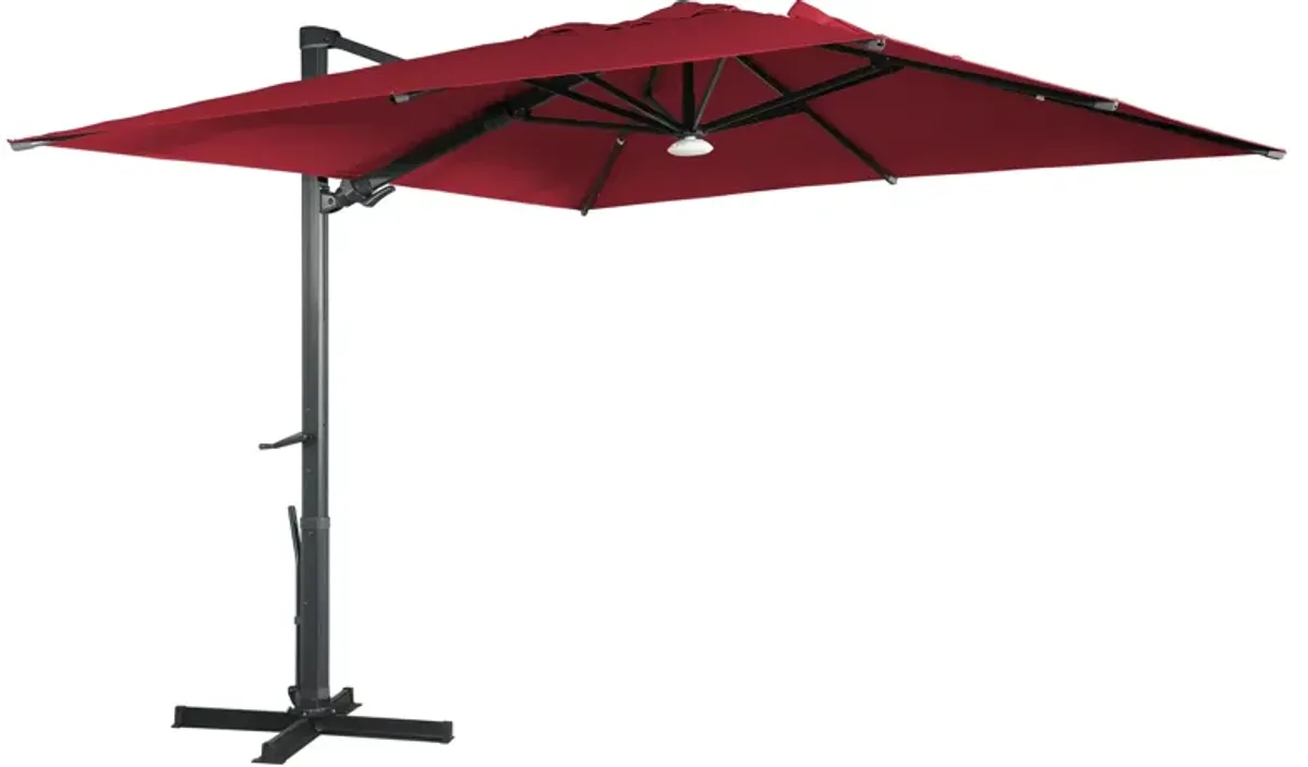 10x10 ft. 360°Rotation Square Cantilever Patio Umbrella with Bluetooth Speaker and LED Light in Red