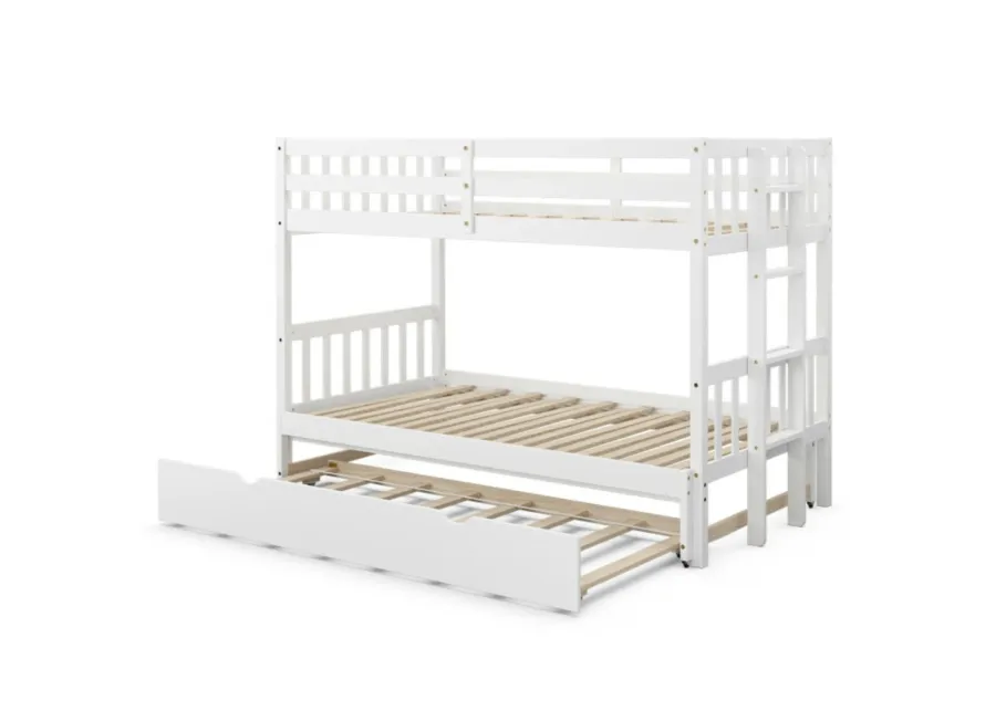 Twin Pull-Out Bunk Bed with Trundle Wooden Ladder