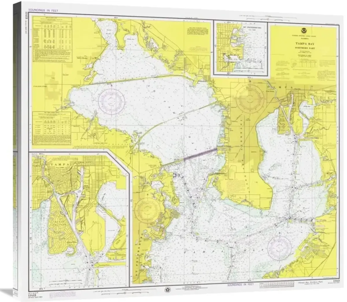 Nautical Chart - Tampa Bay - Northern Part ca. 1975-Canvas Art-36x32.04