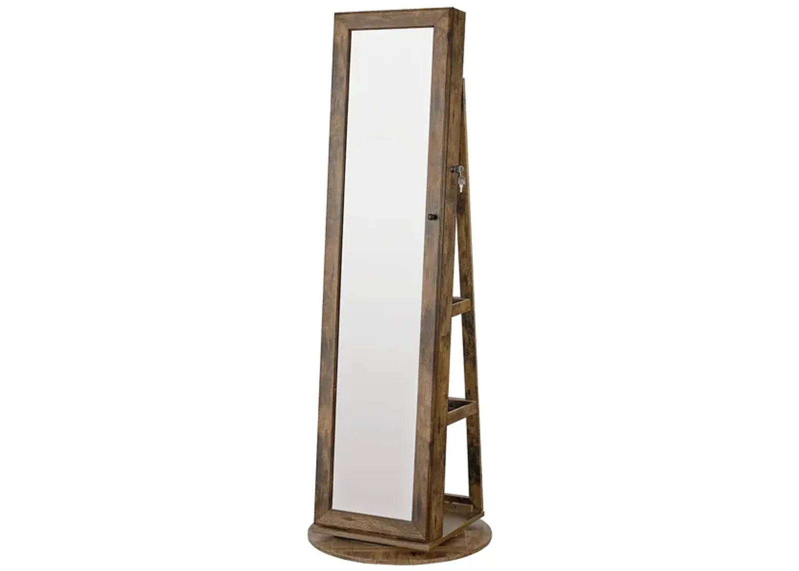 360° Swivel Lockable Jewelry Cabinet with Full-Length Mirror, Rear Storage Shelves, and Built-In Small Mirror