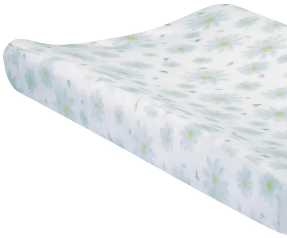 Lambs & Ivy Sweet Daisy White/Blue Flowers Changing Pad Cover