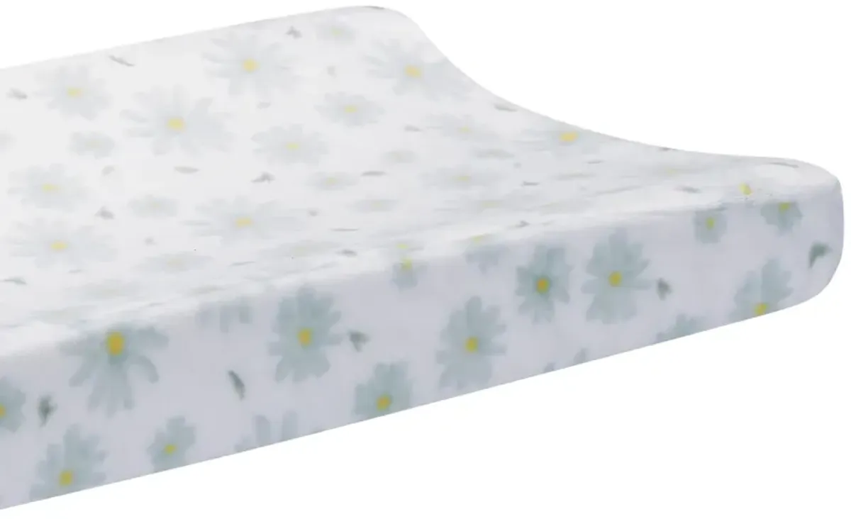 Lambs & Ivy Sweet Daisy White/Blue Flowers Changing Pad Cover