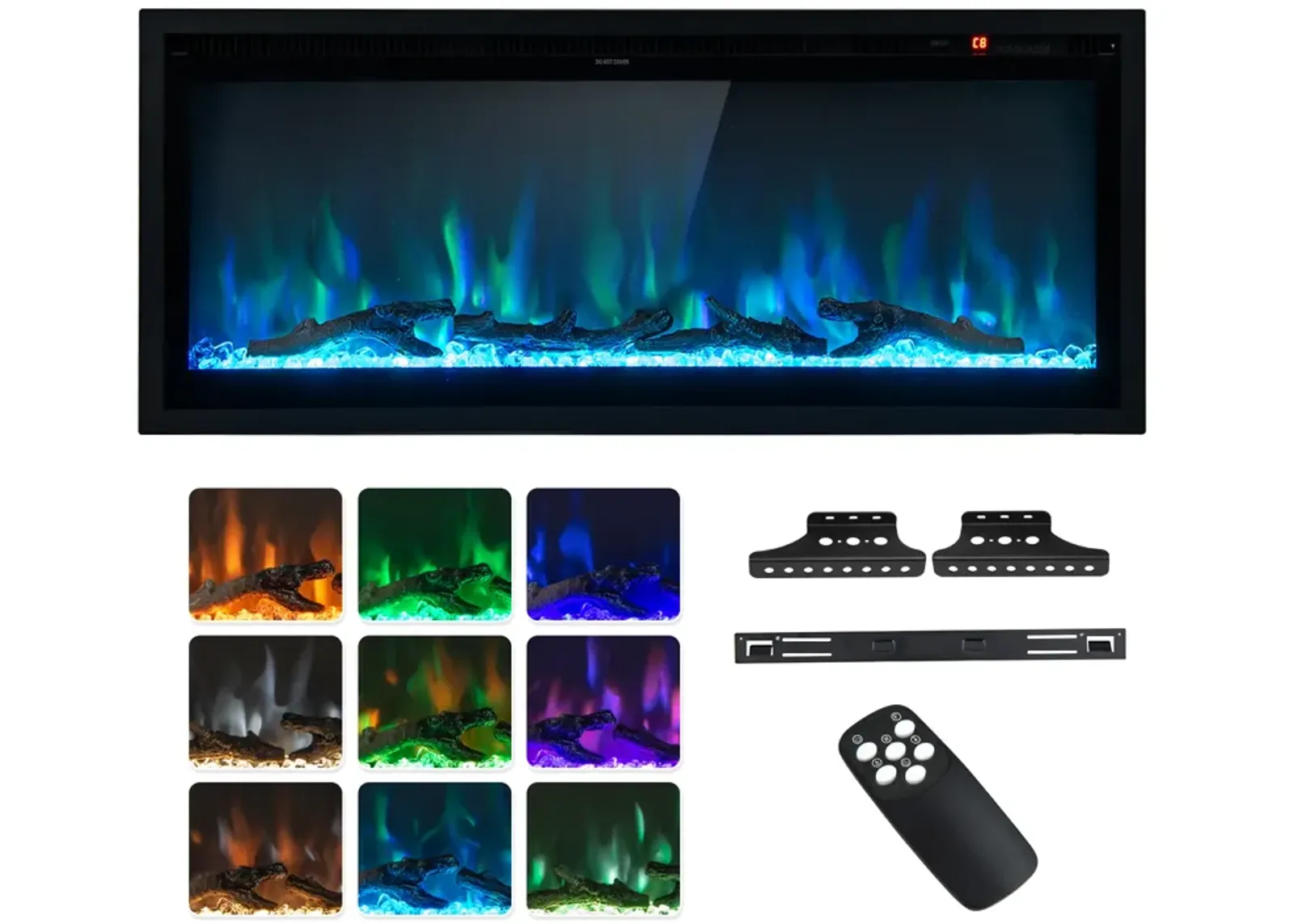 Electric Fireplace in-Wall Recessed with Remote Control and Adjustable Color and Brightness