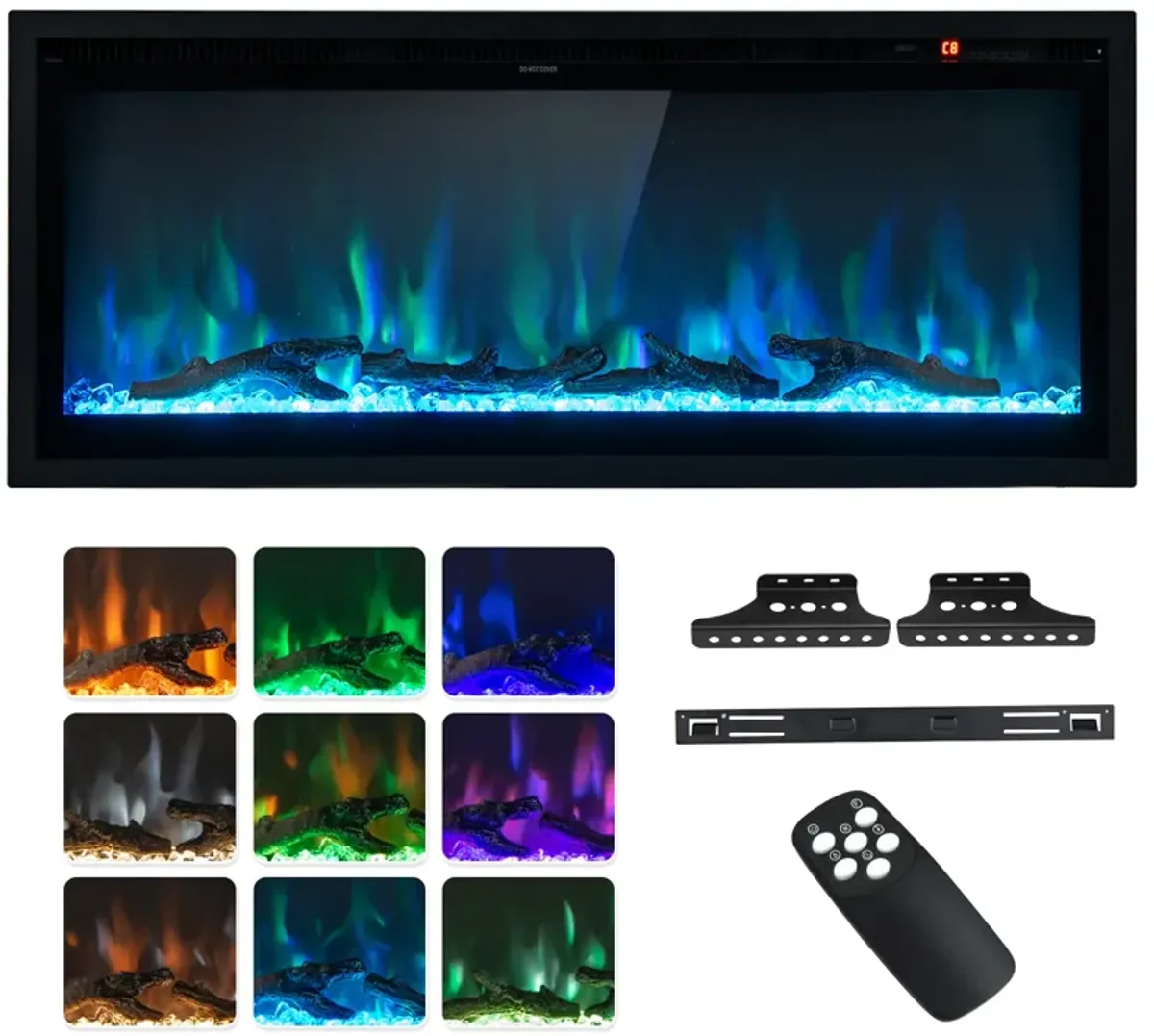 Electric Fireplace in-Wall Recessed with Remote Control and Adjustable Color and Brightness