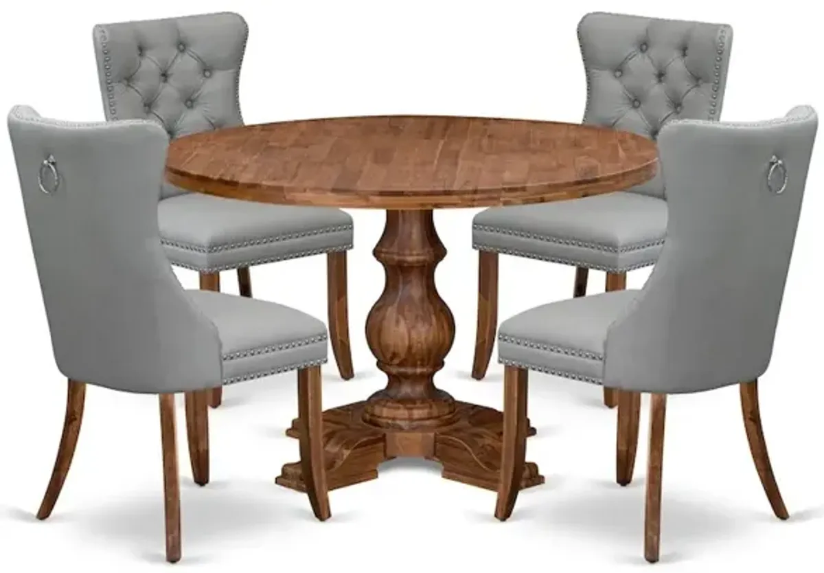 5-Pc Dinner Table Set Contain A Wood Table And 4 Light Gray Upholstered Chairs