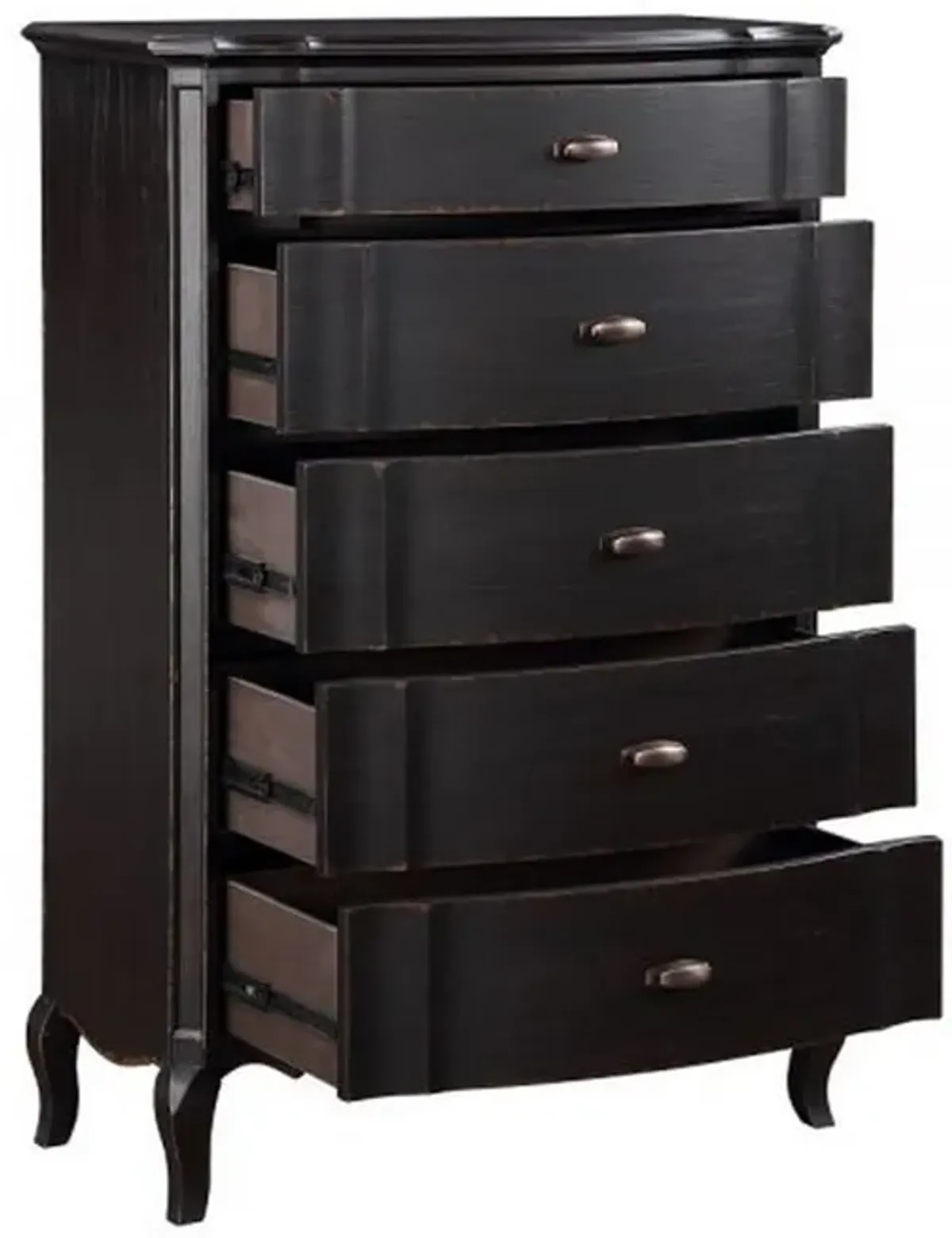 Benjara Cherry 38 Inch Tall Dresser Chest, 5 Drawer, Cabriole Legs Black Rubberwood