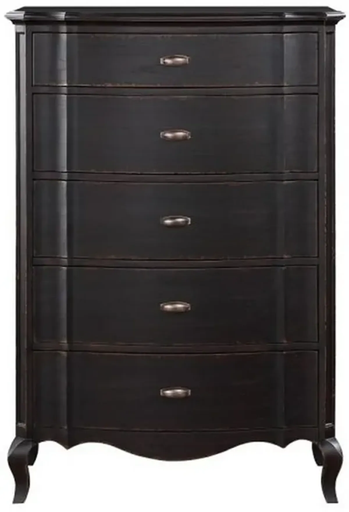 Benjara Cherry 38 Inch Tall Dresser Chest, 5 Drawer, Cabriole Legs Black Rubberwood