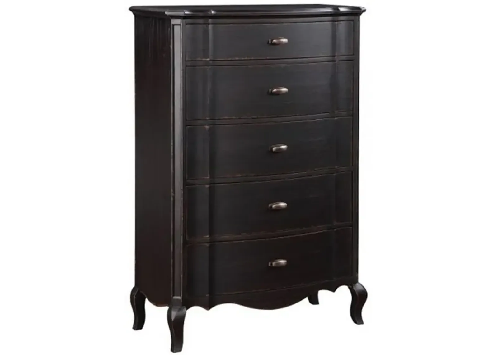 Benjara Cherry 38 Inch Tall Dresser Chest, 5 Drawer, Cabriole Legs Black Rubberwood