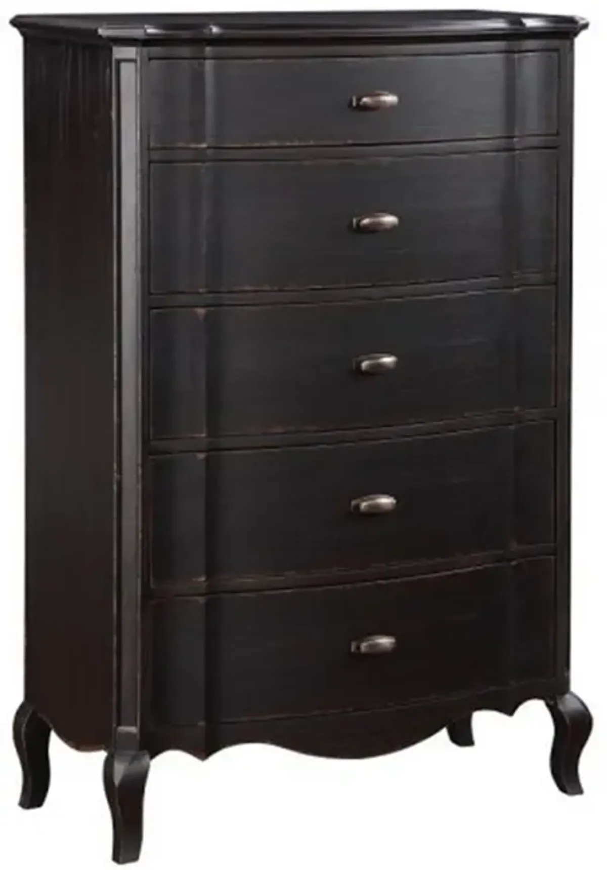 Benjara Cherry 38 Inch Tall Dresser Chest, 5 Drawer, Cabriole Legs Black Rubberwood