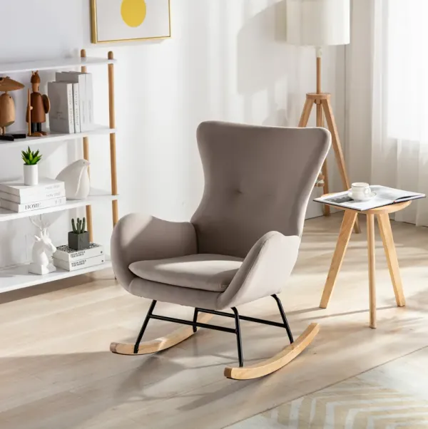 Streamdale Velvet Rocking Chair with High Backrest and Armrests