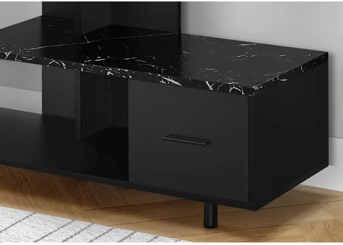 Monarch Specialties I 2610 Tv Stand, 48 Inch, Console, Media Entertainment Center, Storage Drawer, Living Room, Bedroom, Laminate, Black Marble Look, Contemporary, Modern