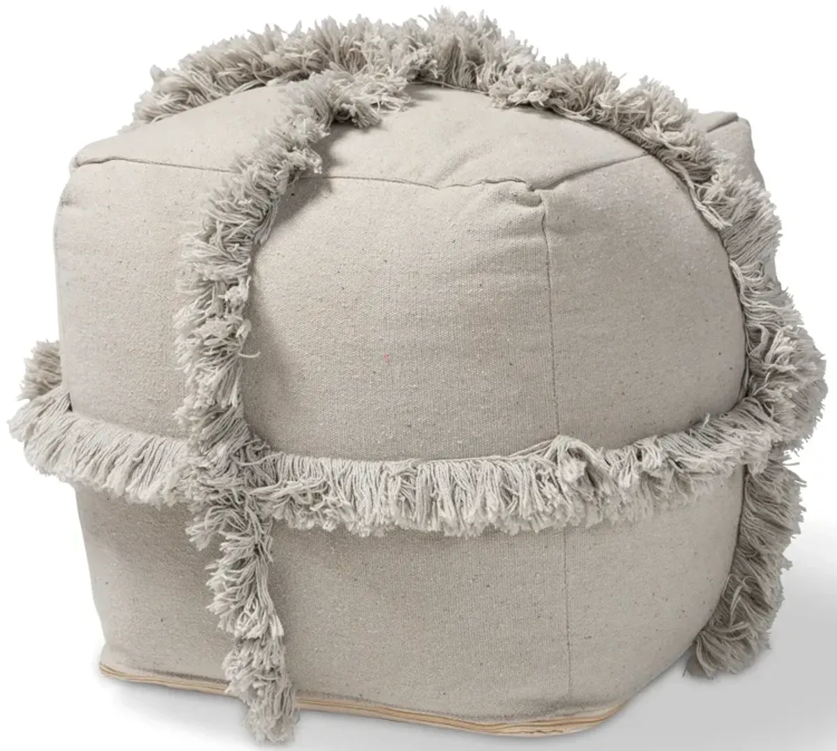 Baxton Studio Alfro Moroccan Inspired Grey Handwoven Cotton Fringe Pouf Ottoman