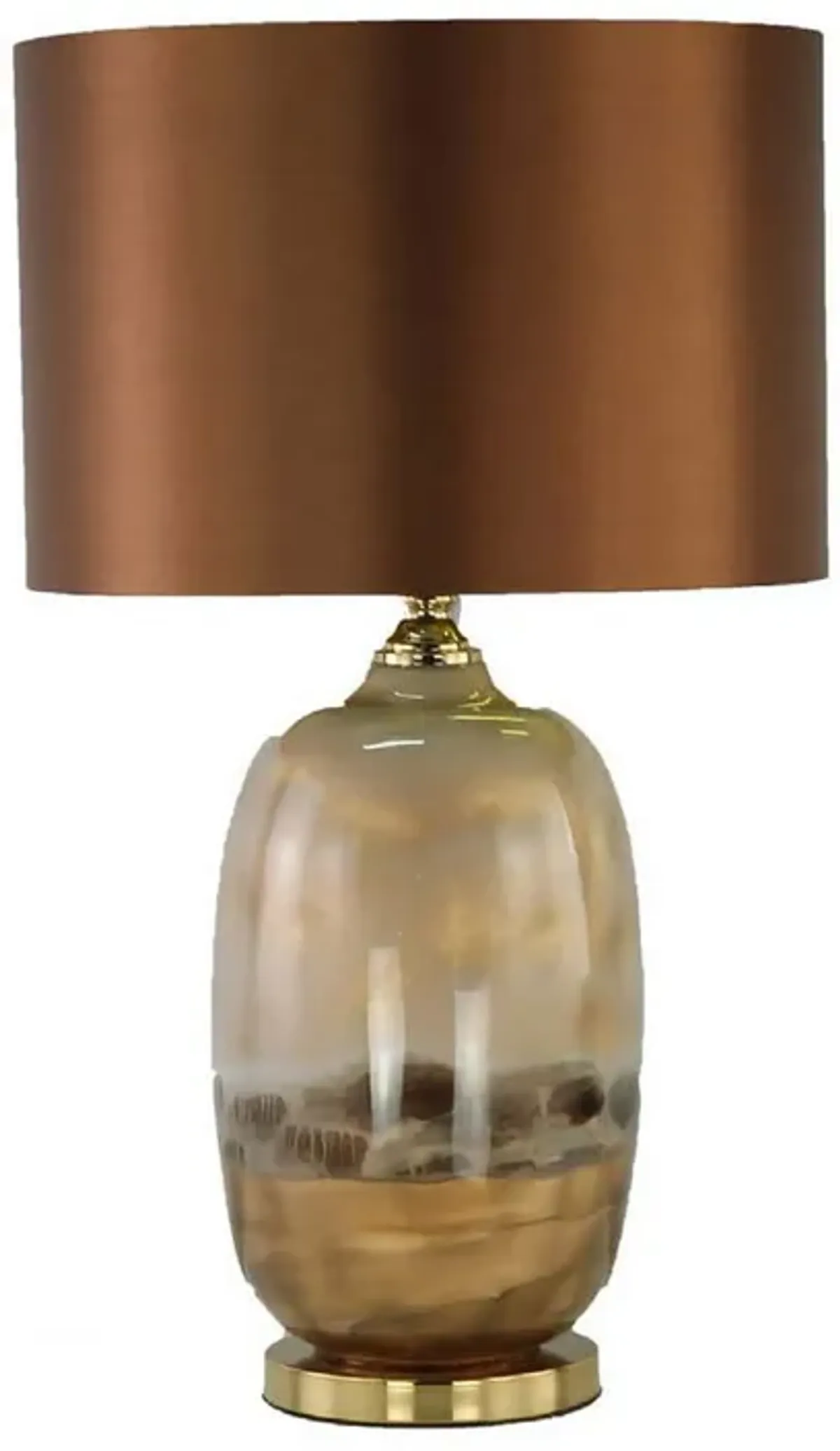 Gia 25 Inch Table Lamp, Drum Shade, Vase Shaped Glass Body, Brown Finish - Benzara