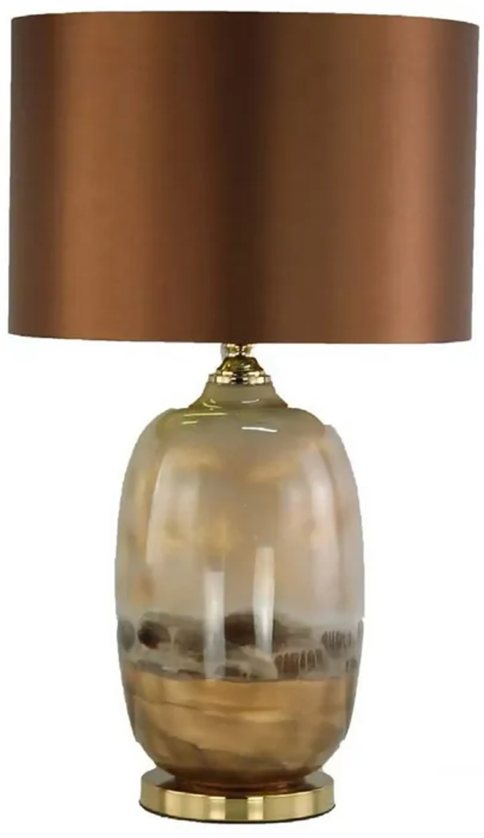 Gia 25 Inch Table Lamp, Drum Shade, Vase Shaped Glass Body, Brown Finish - Benzara