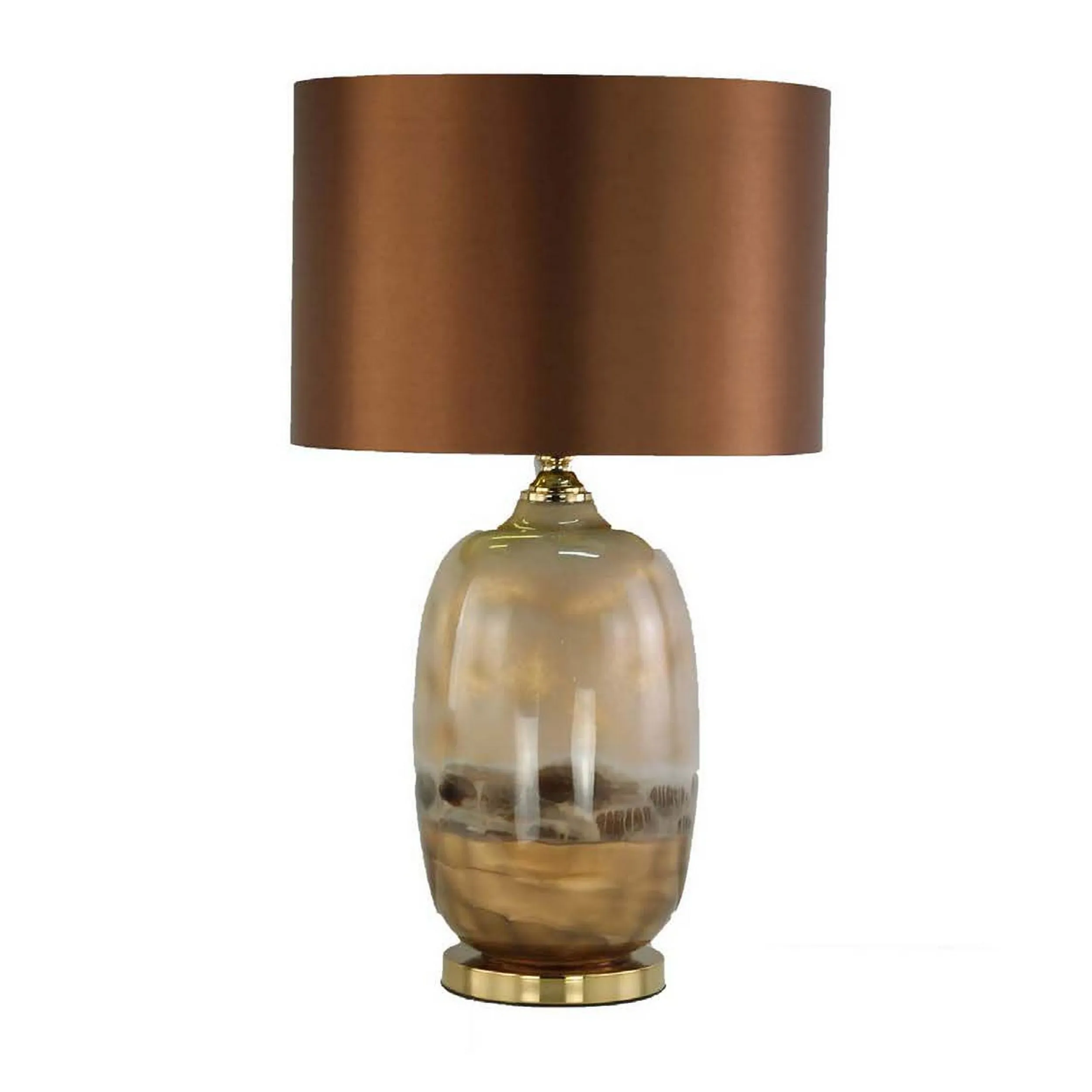 Gia 25 Inch Table Lamp, Drum Shade, Vase Shaped Glass Body, Brown Finish - Benzara