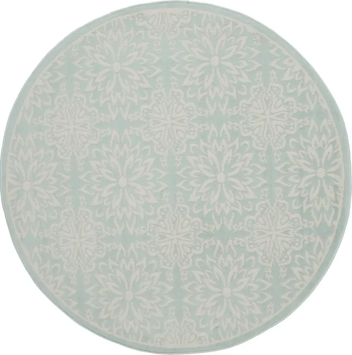 5 Aqua Round Floral Power Loom Area Rug
