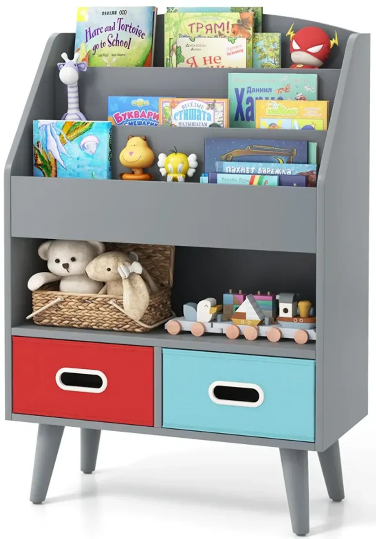 Kids Bookshelf with Open Compartment for Toddlers 3+ Years Old-Grey