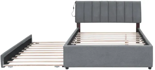 Teddy Fleece Full Size Upholstered Platform Bed with Trundle, Gray