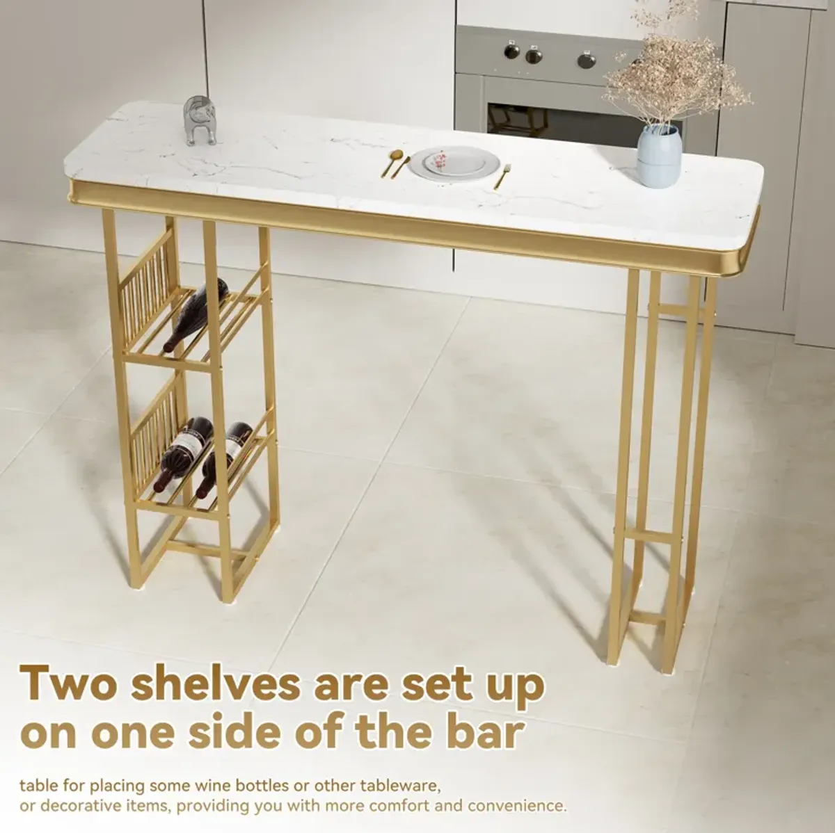 Merax 55.1" Modern Straight Bar Table with Shelves