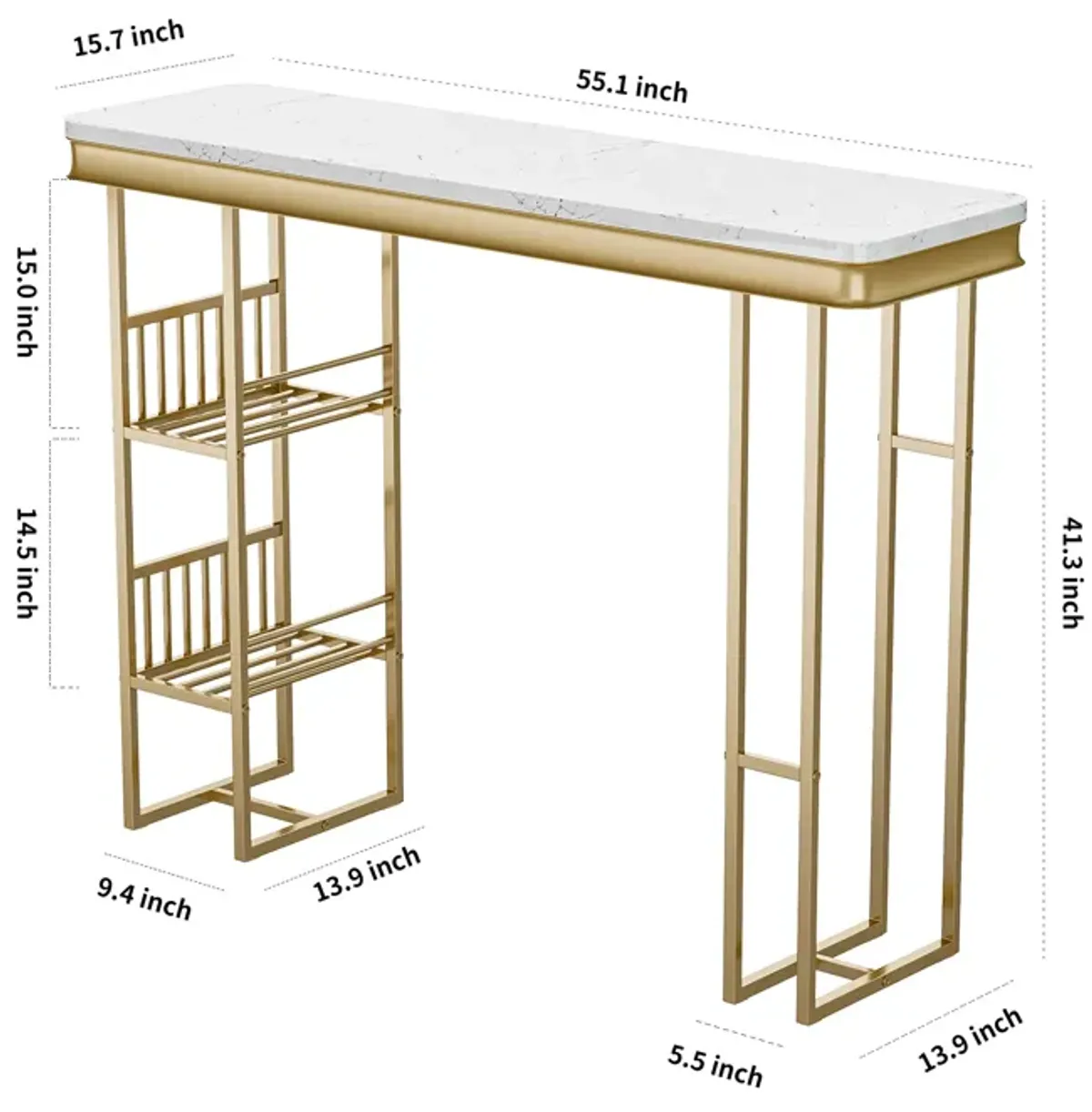 Merax 55.1" Modern Straight Bar Table with Shelves