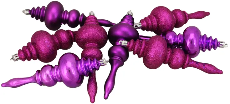 8ct Purple Shatterproof 4-Finish Finial Christmas Ornaments 7"