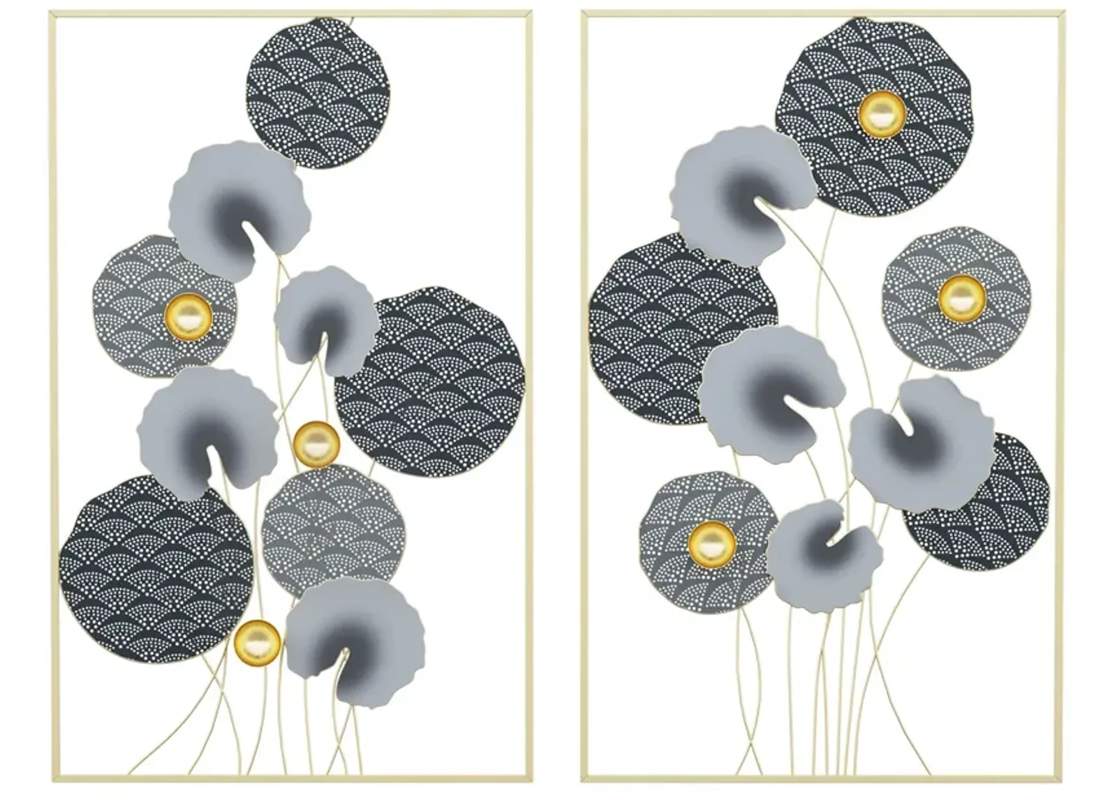 Grey/Gold Wall Art: 3D Metal Lotus Leaves Set for Room Decor