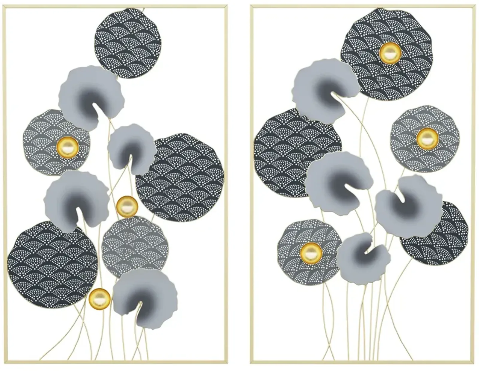 Grey/Gold Wall Art: 3D Metal Lotus Leaves Set for Room Decor