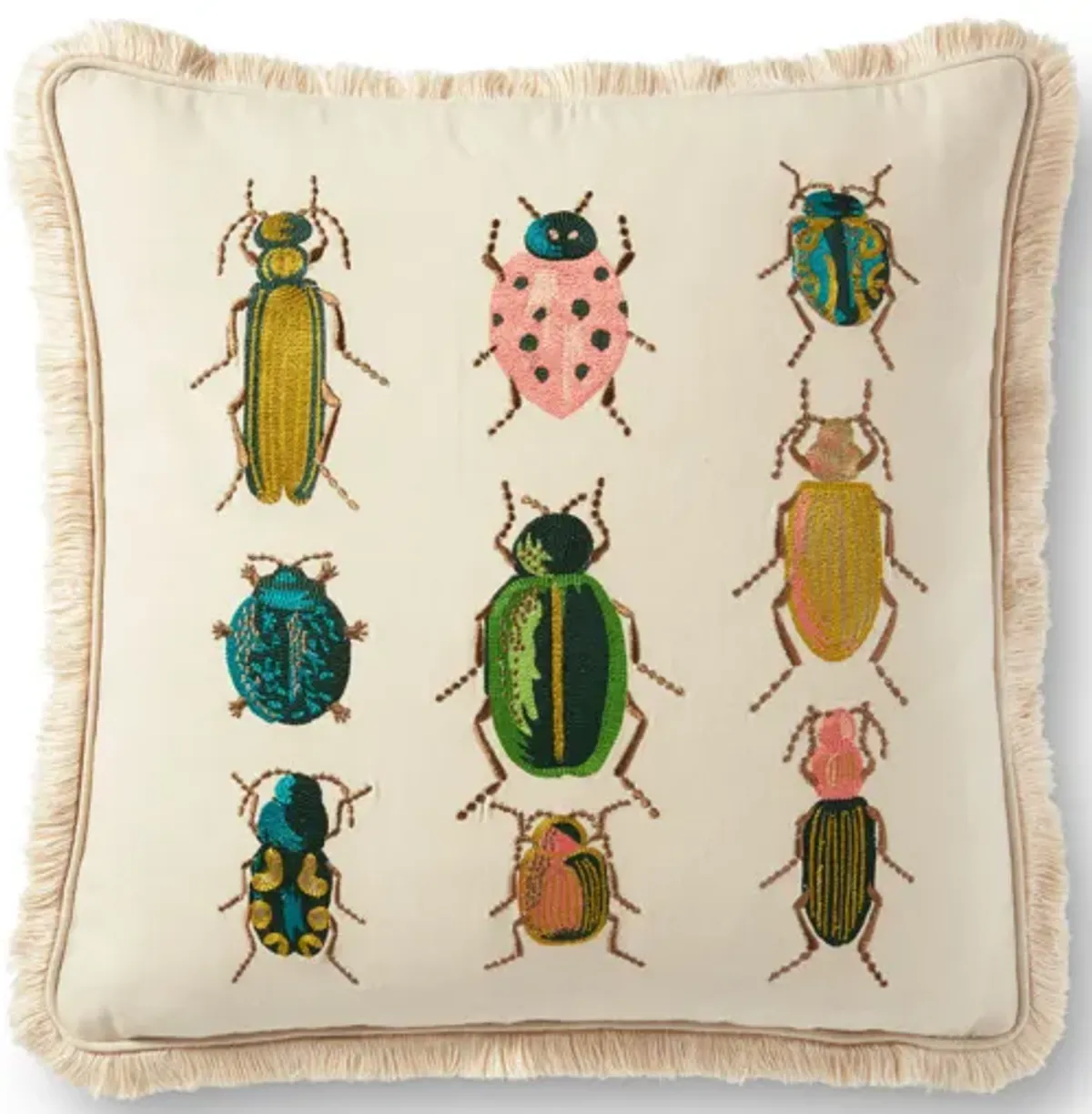 P6067 Natural/Multi 18"x18" Down Pillow by Rifle Paper Co. × Loloi