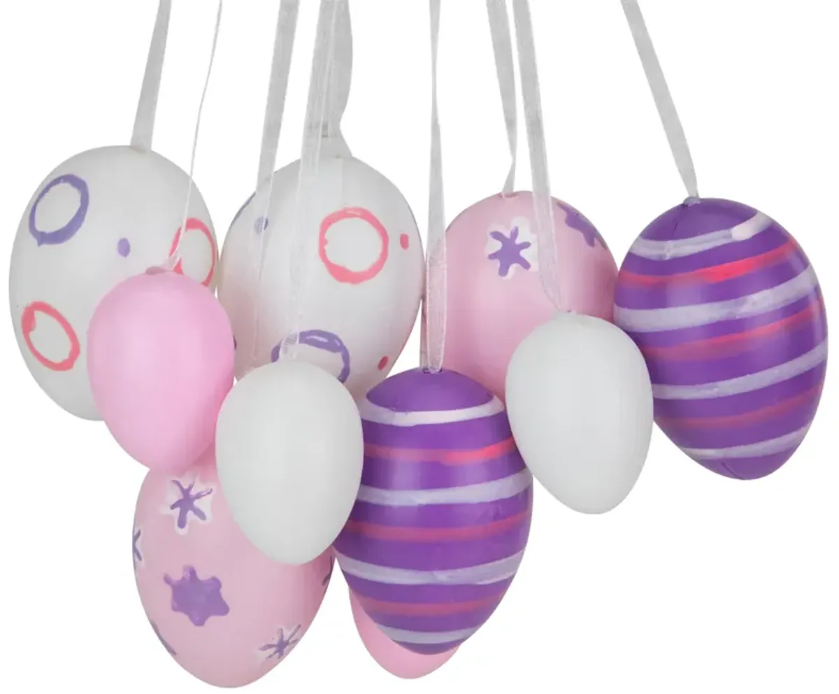15" Pink  White and Purple Floral Striped Spring Easter Egg Cluster Hanging Decor