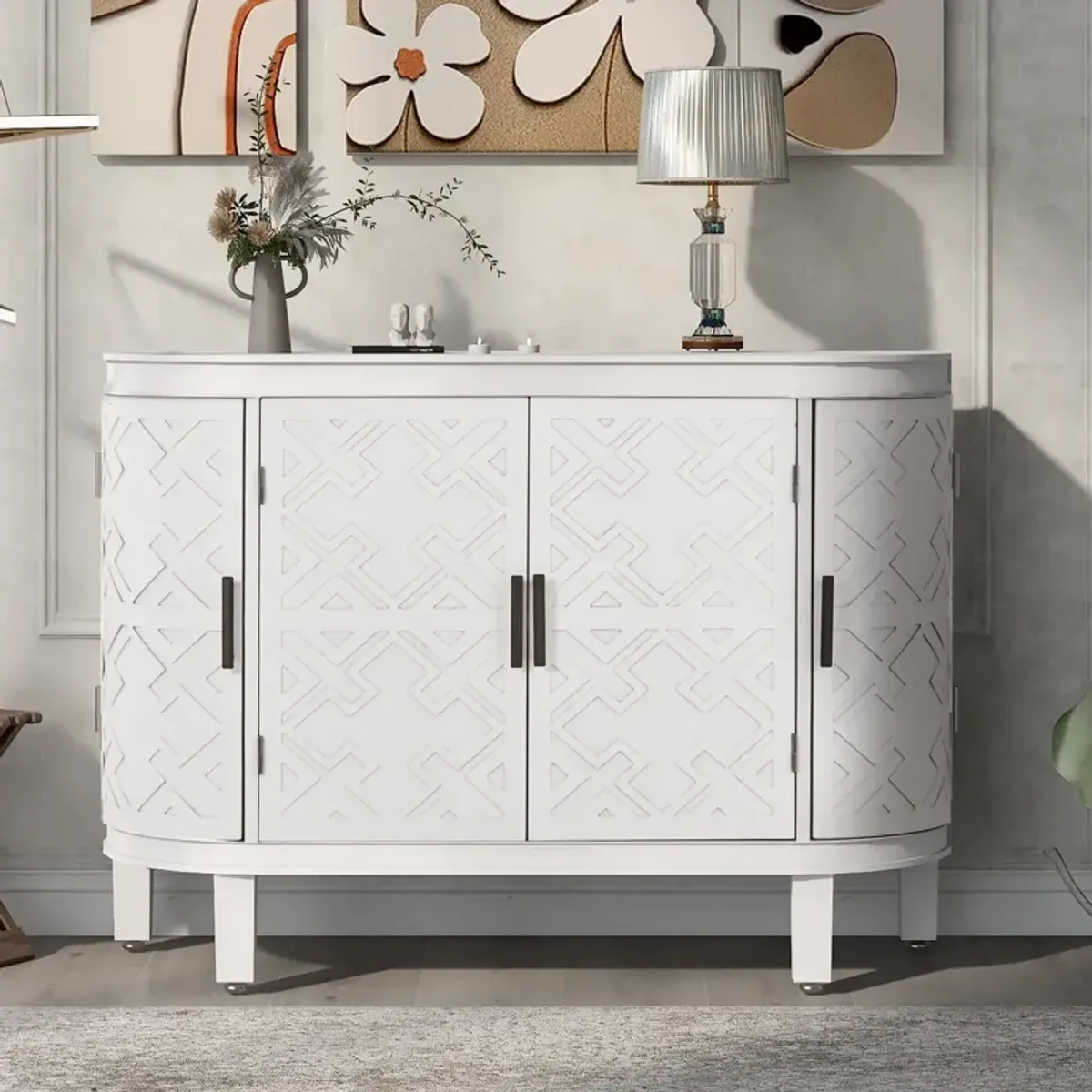 Merax Accent Storage Cabinet Sideboard Wooden Cabinet with Antique Pattern Doors for Hallway