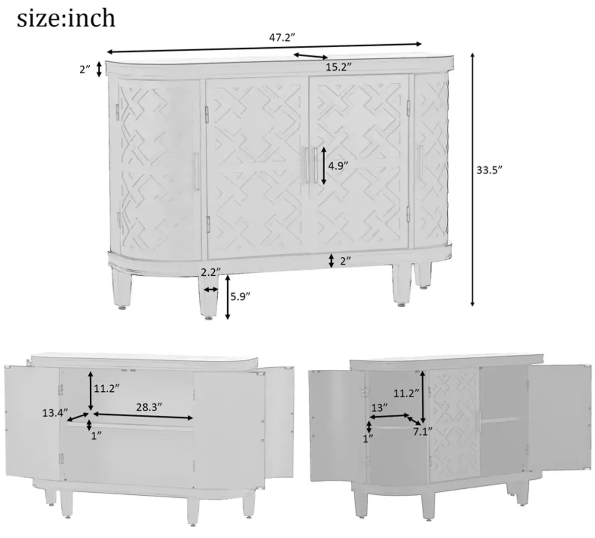 Merax Accent Storage Cabinet Sideboard Wooden Cabinet with Antique Pattern Doors for Hallway