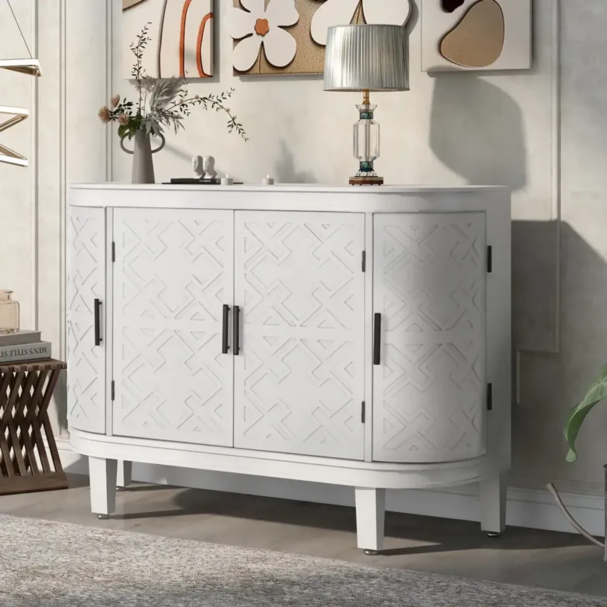 Merax Accent Storage Cabinet Sideboard Wooden Cabinet with Antique Pattern Doors for Hallway