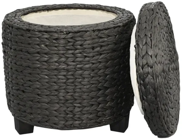 Addie 17.72" Modern Coastal Handwoven Water Hyacinth Storage Ottoman with Lid