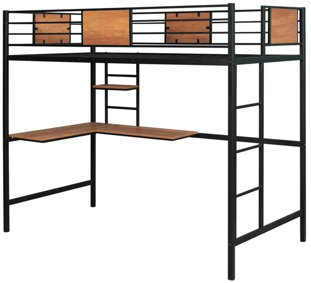 Twin Metal Loft Bed with Desk and Shelves