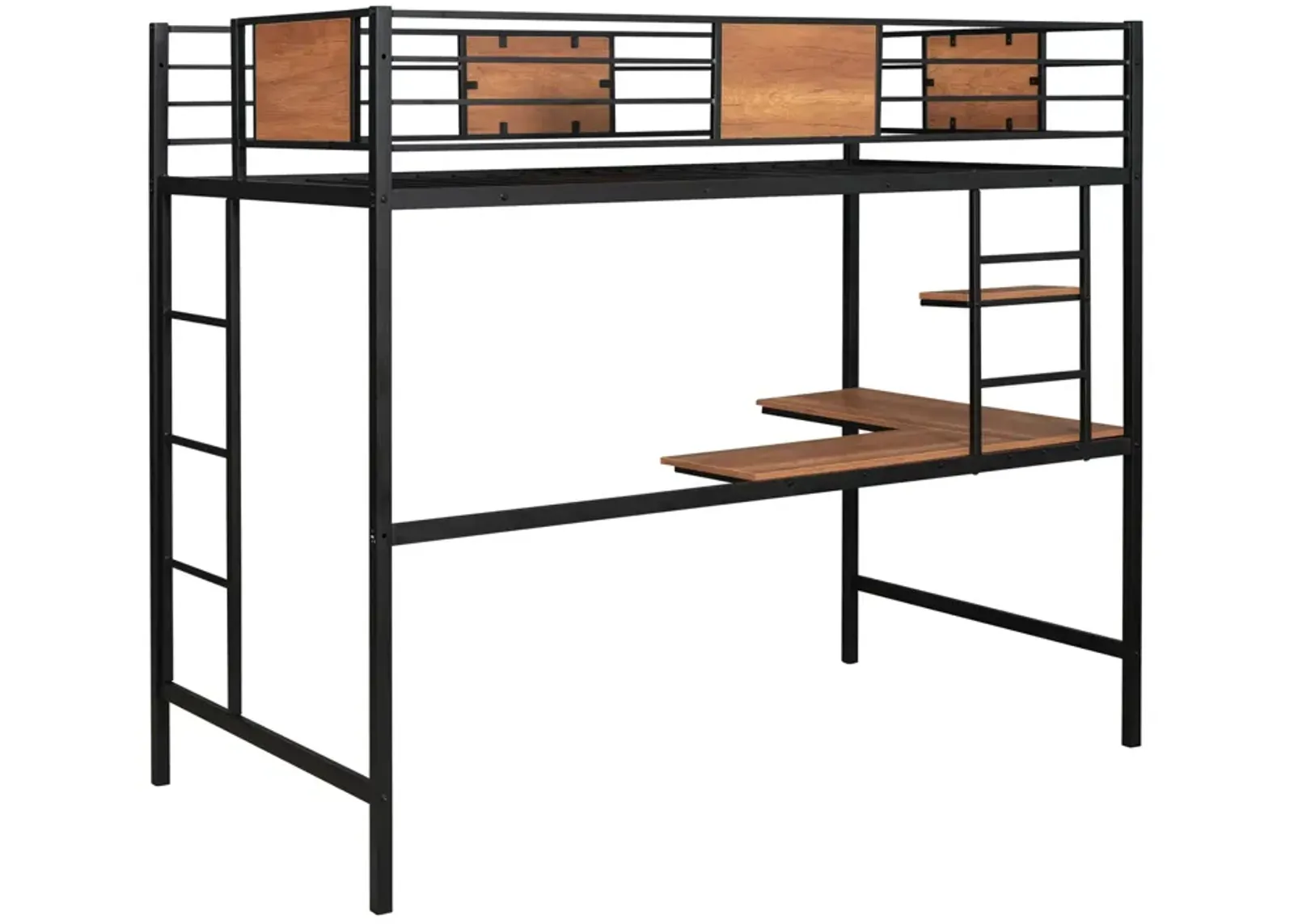 Twin Metal Loft Bed with Desk and Shelves