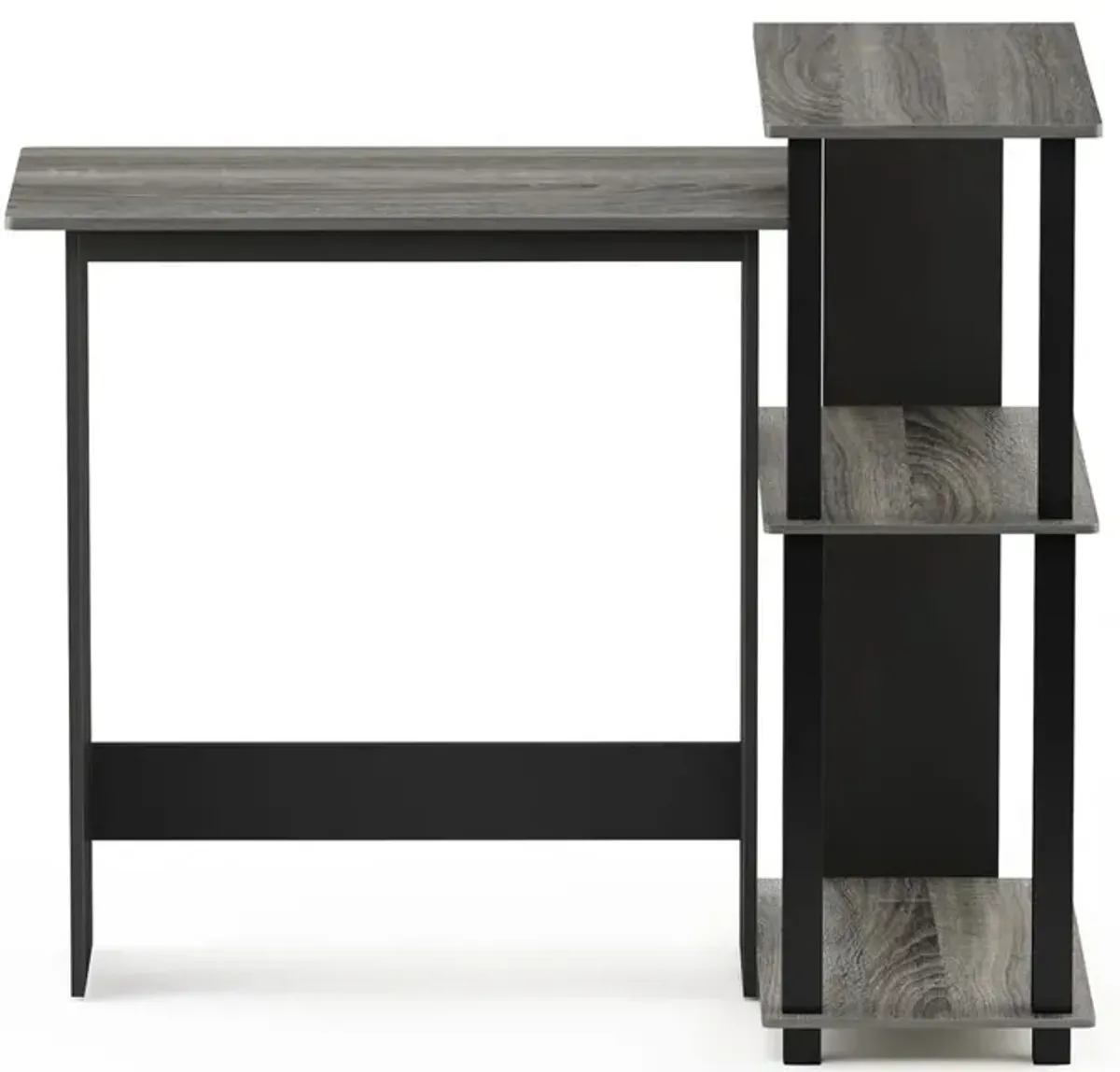 Abbott Corner Computer Desk with Bookshelf, French Oak Grey/Black