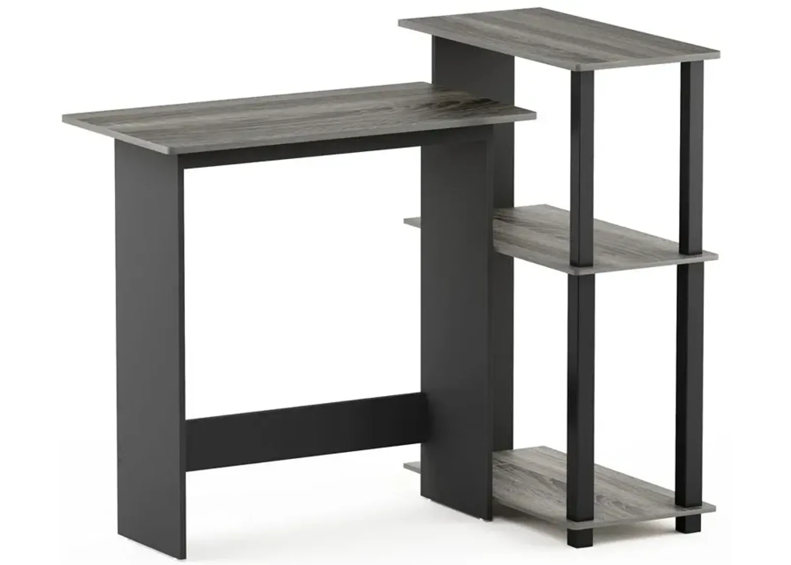 Abbott Corner Computer Desk with Bookshelf, French Oak Grey/Black