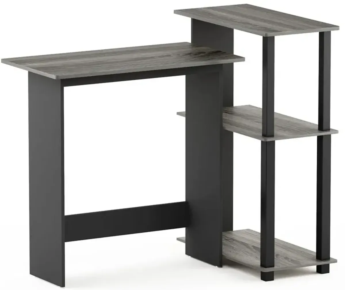 Abbott Corner Computer Desk with Bookshelf, French Oak Grey/Black