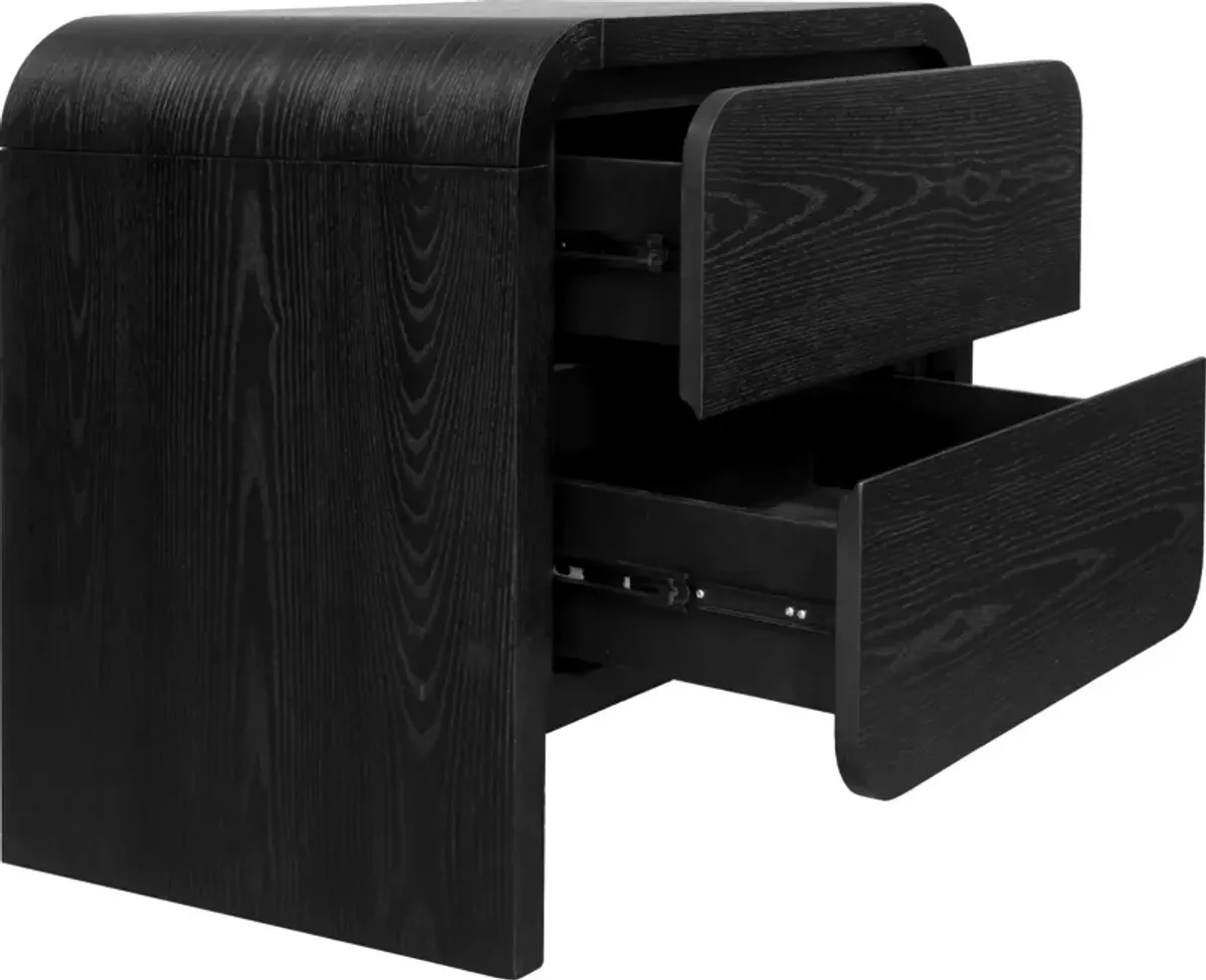 Elora Two Drawer Nightstand in Jet Black Ash