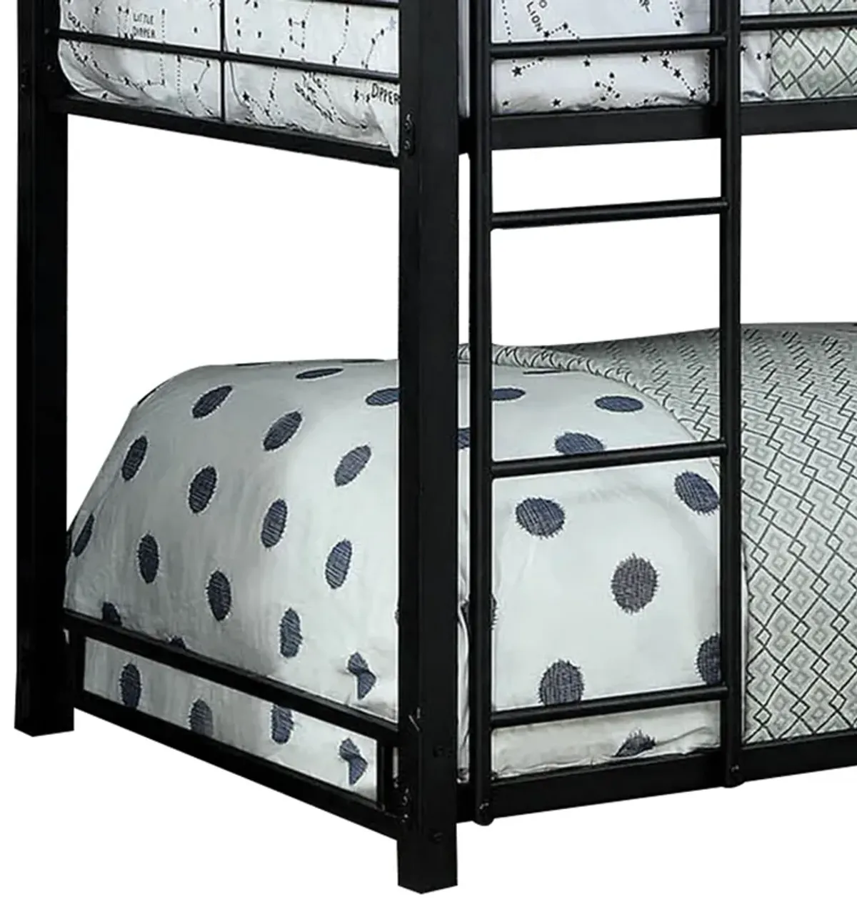 3 Tier Bunk Bed with Attached Ladders, Black-Benzara